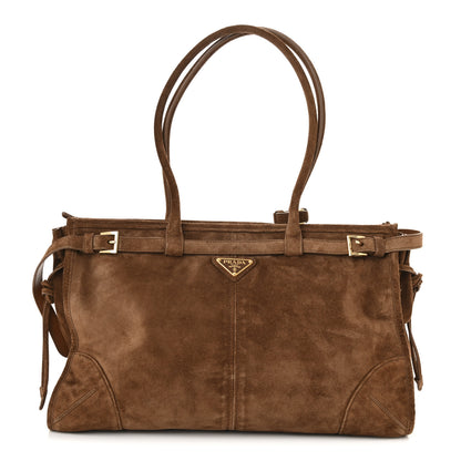 Prada Suede Large Bonnie Shoulder Bag Cocoa Brown 1 of 13