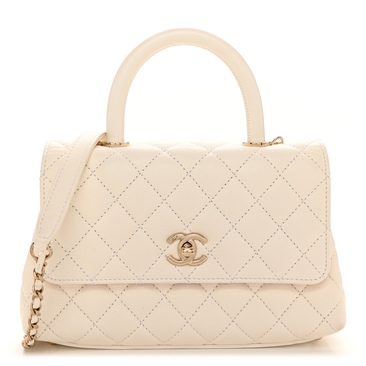 Caviar Quilted Mini Coco Handle Flap White