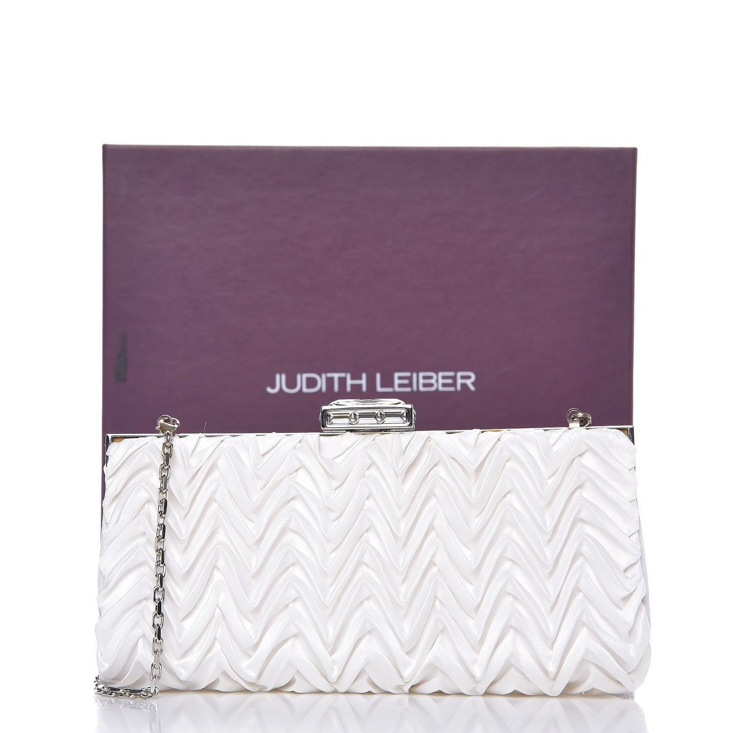 Judith Leiber Crystal Satin Chevron Pleated Clutch Ivory 11 of 13