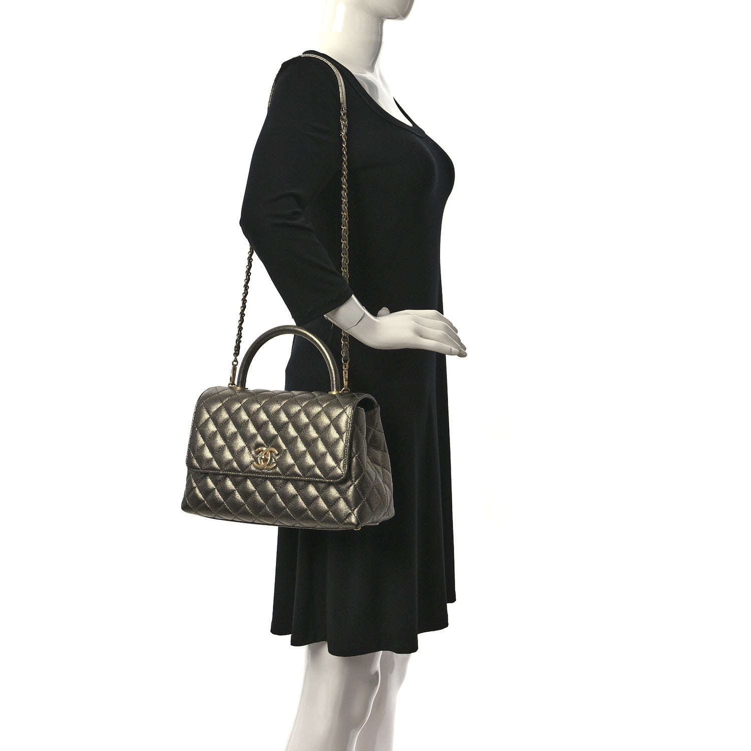 Chanel Metallic Caviar Quilted Small Coco Handle Flap Silver 2 of 12