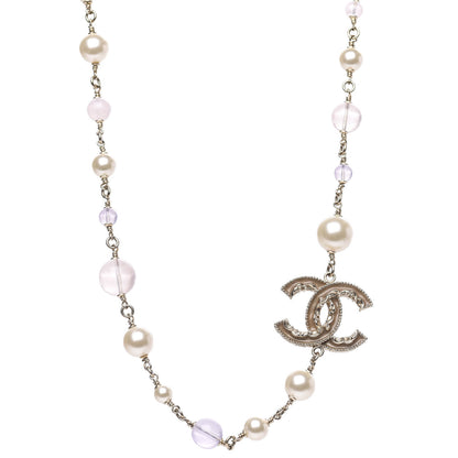 Chanel Pearl Beaded CC Necklace Gold Purple 1 of 4