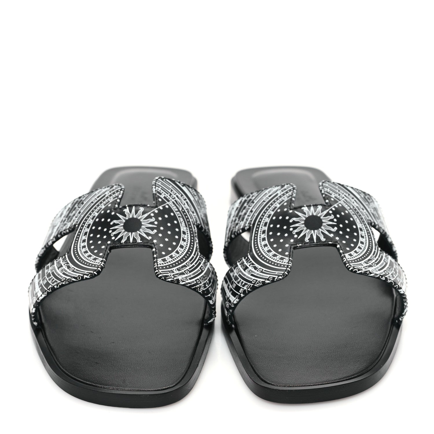 Hermes Calfskin Astrologie Bandana Oran Sandals 38 Black White 2 of 9