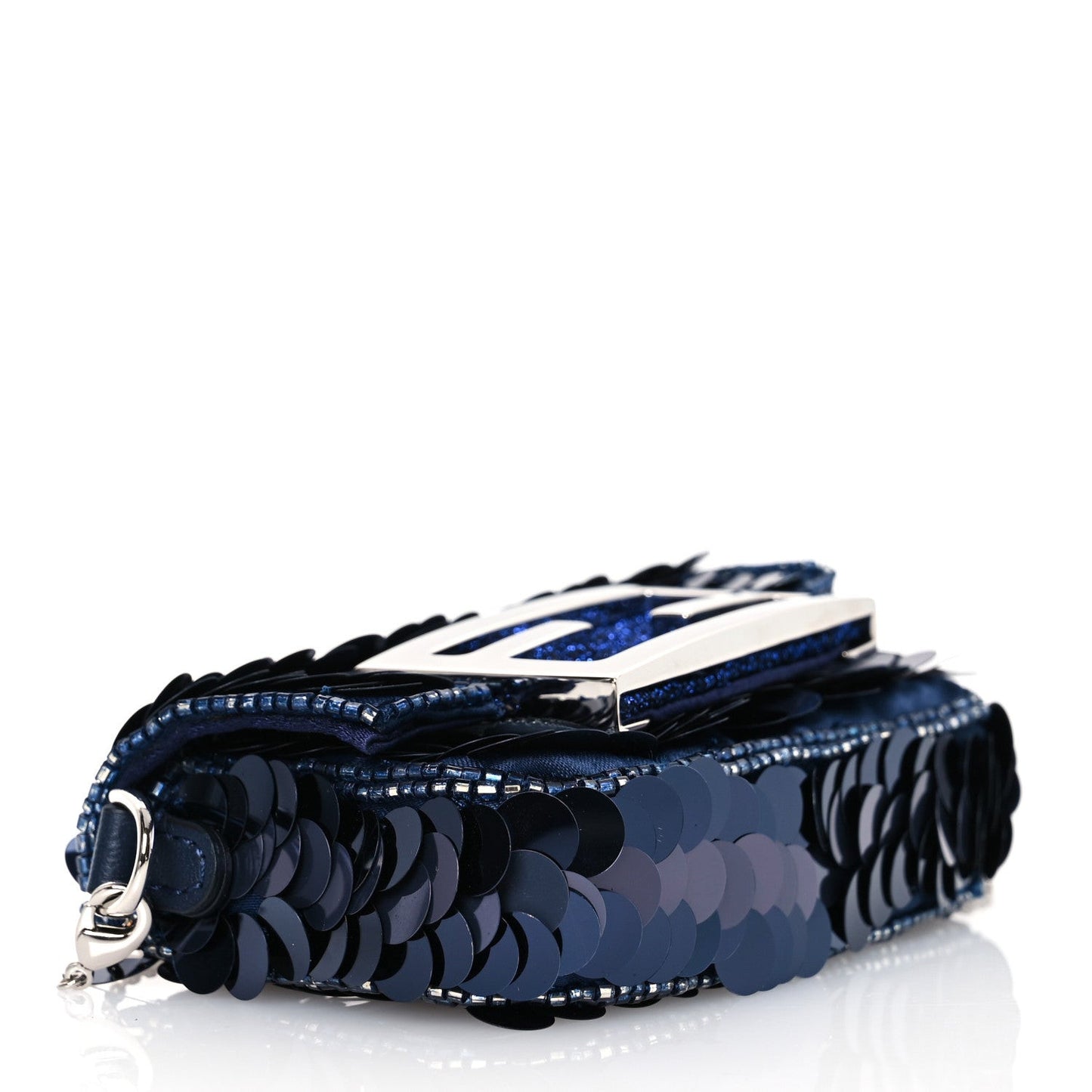 Sequin Paillettes Shiny Nappa Sex and the City Nano Maxi Buckle Baguette Charm Blue