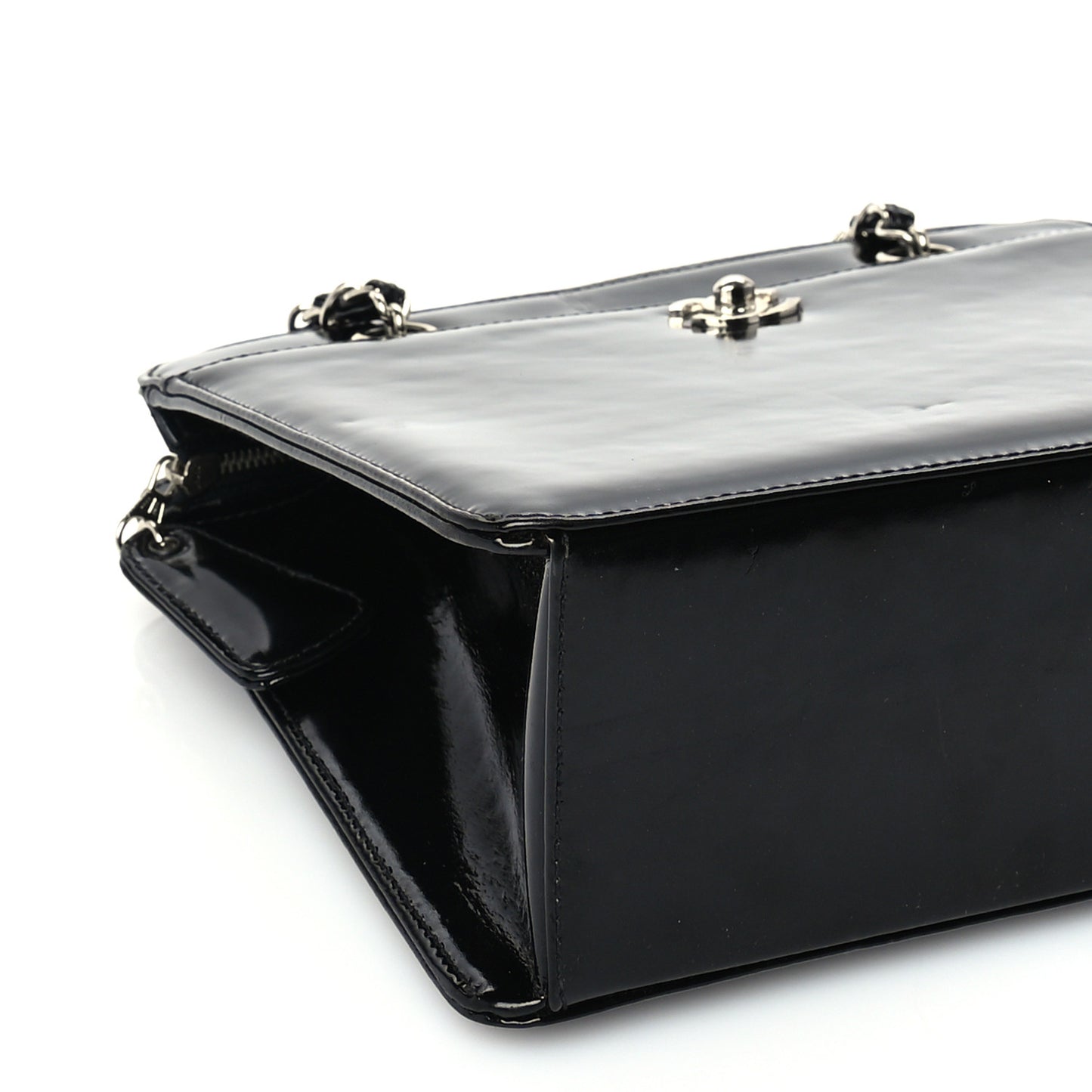 Glazed Calfskin Shoulder Bag  Black