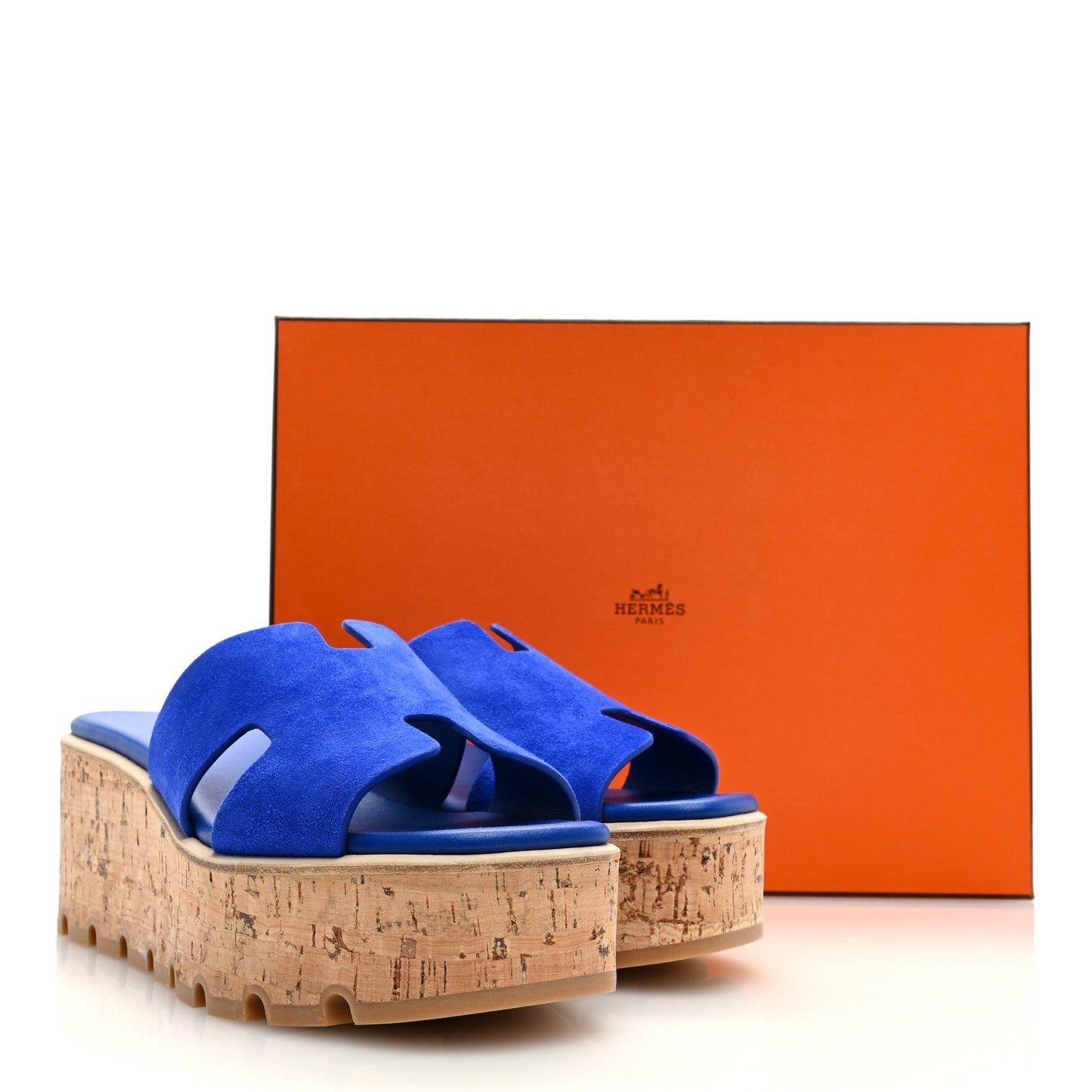 Suede Goatskin Cork Eze 30 Sandals 39 Bleu Ocean