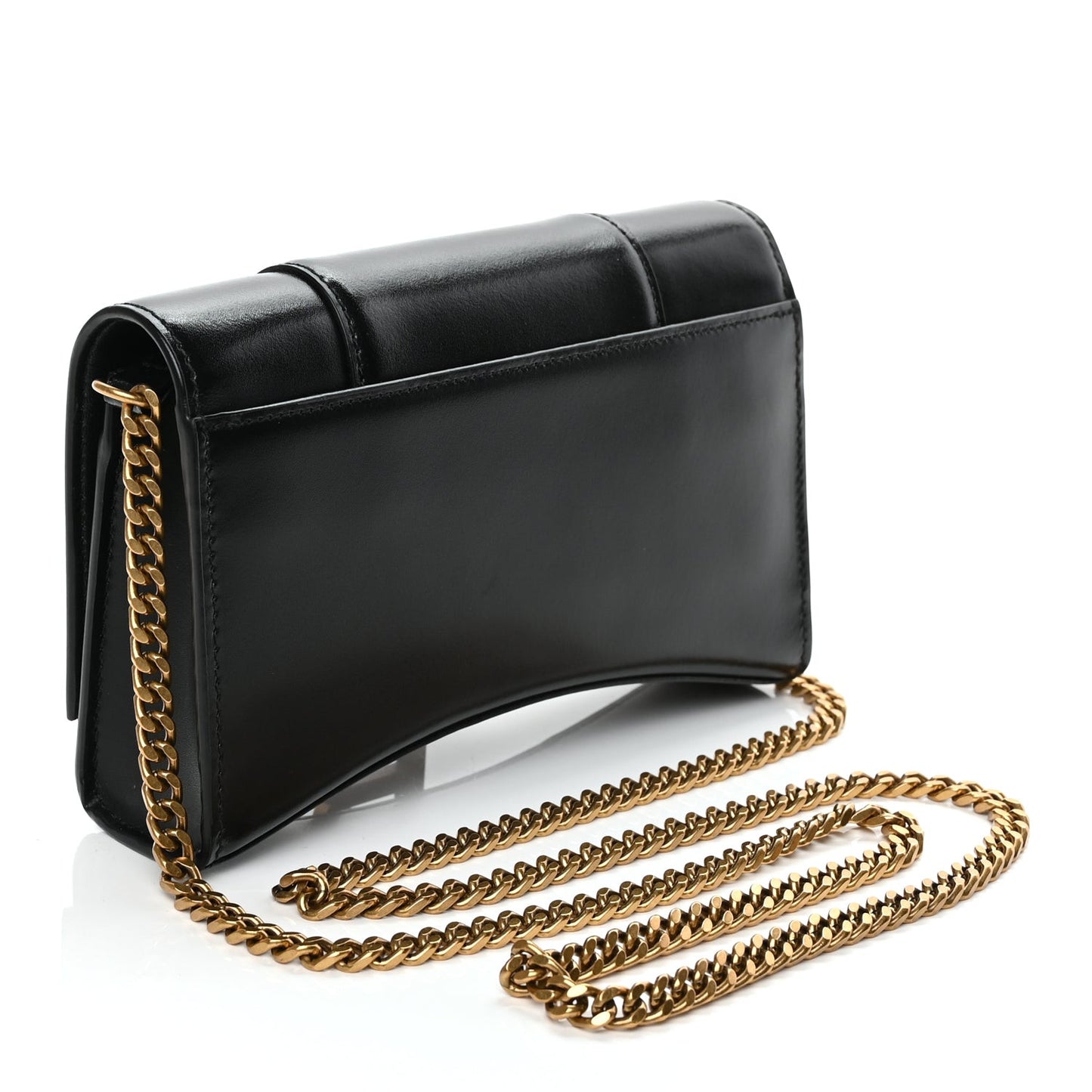 Shiny Box Calfskin Hourglass Chain Bag Black