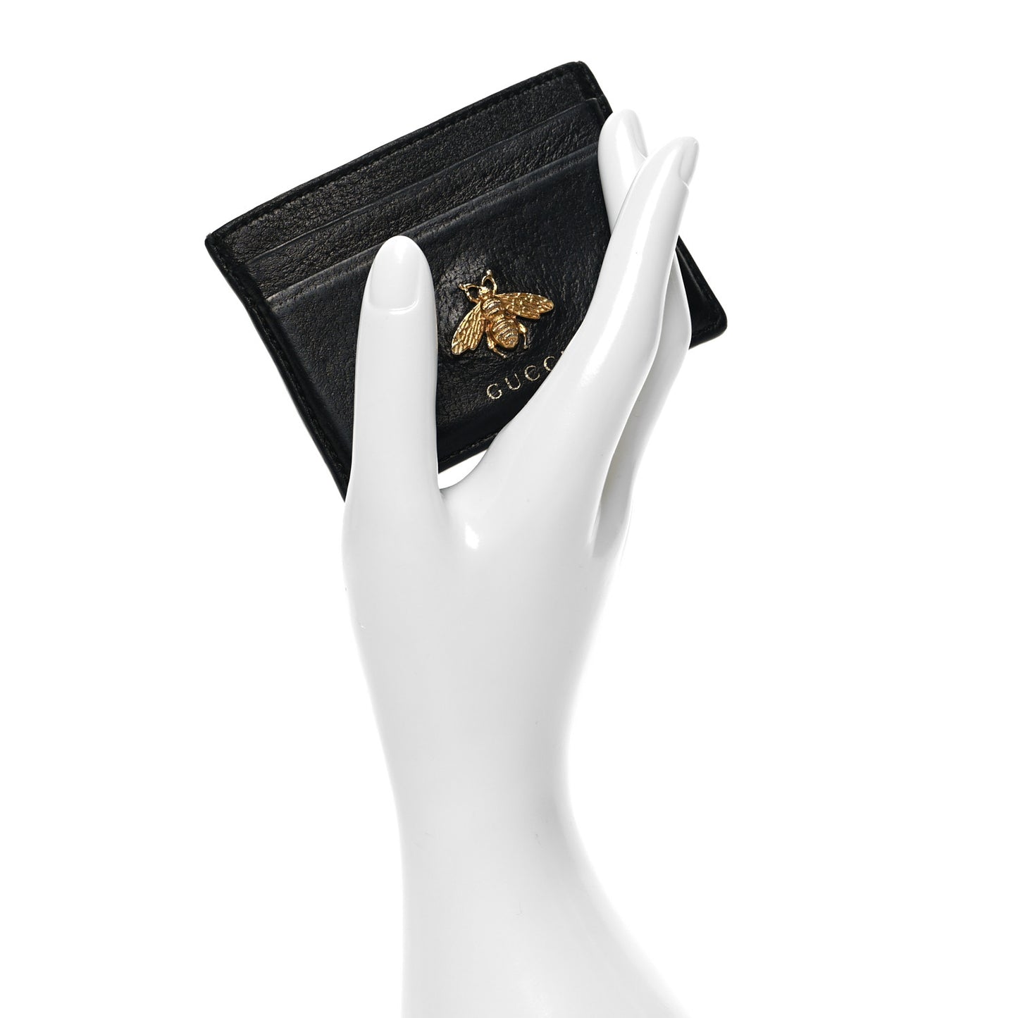 Pebbled Calfskin Animalier Card Holder Black