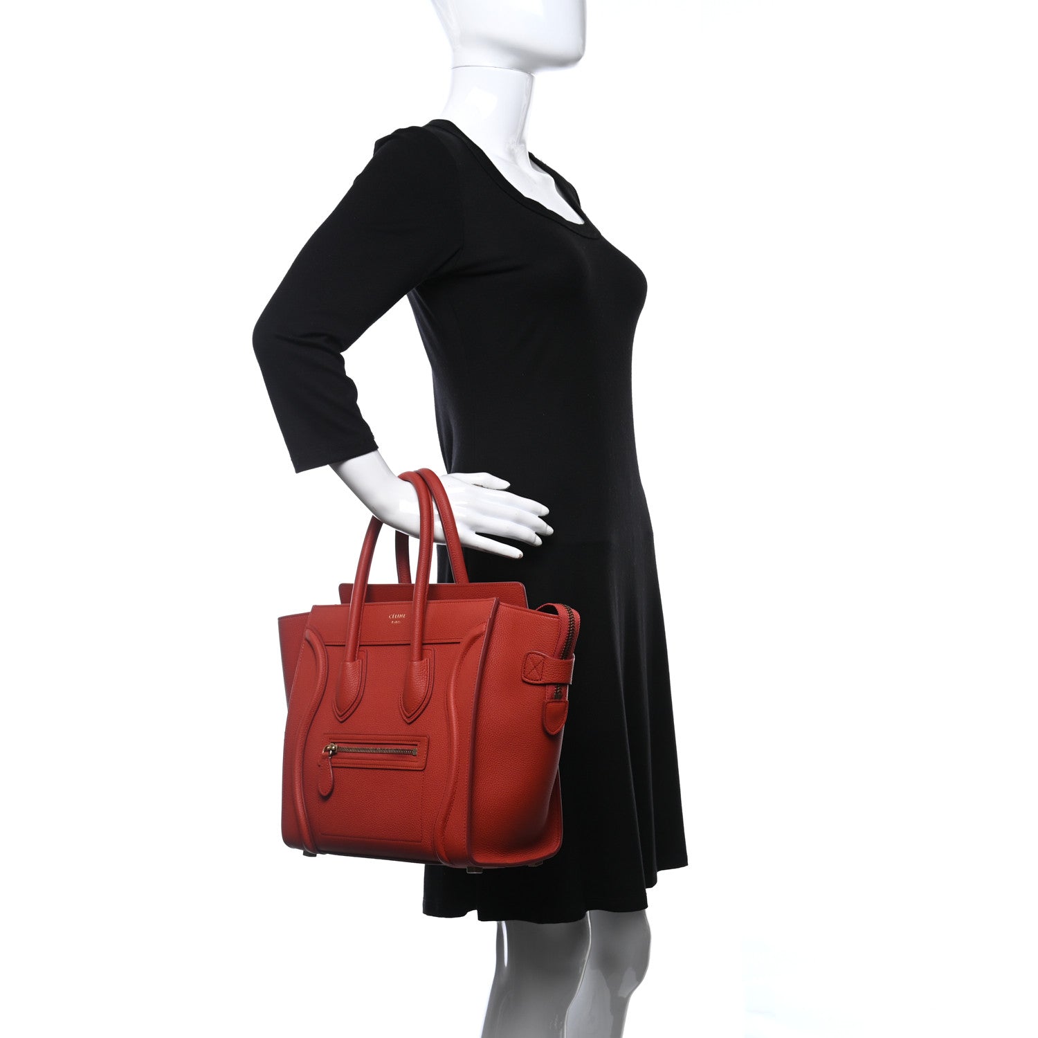 Celine Drummed Calfskin Micro Luggage Fox Red 3 of 11