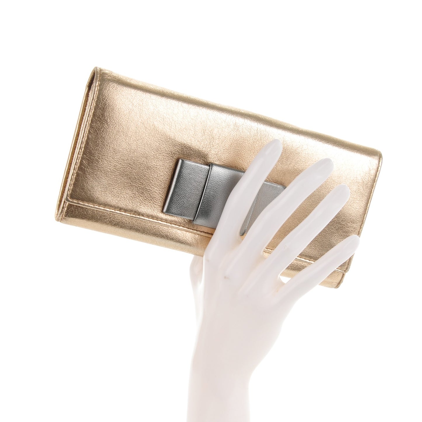 Metallic Lambskin Bow Flap Wallet Gold