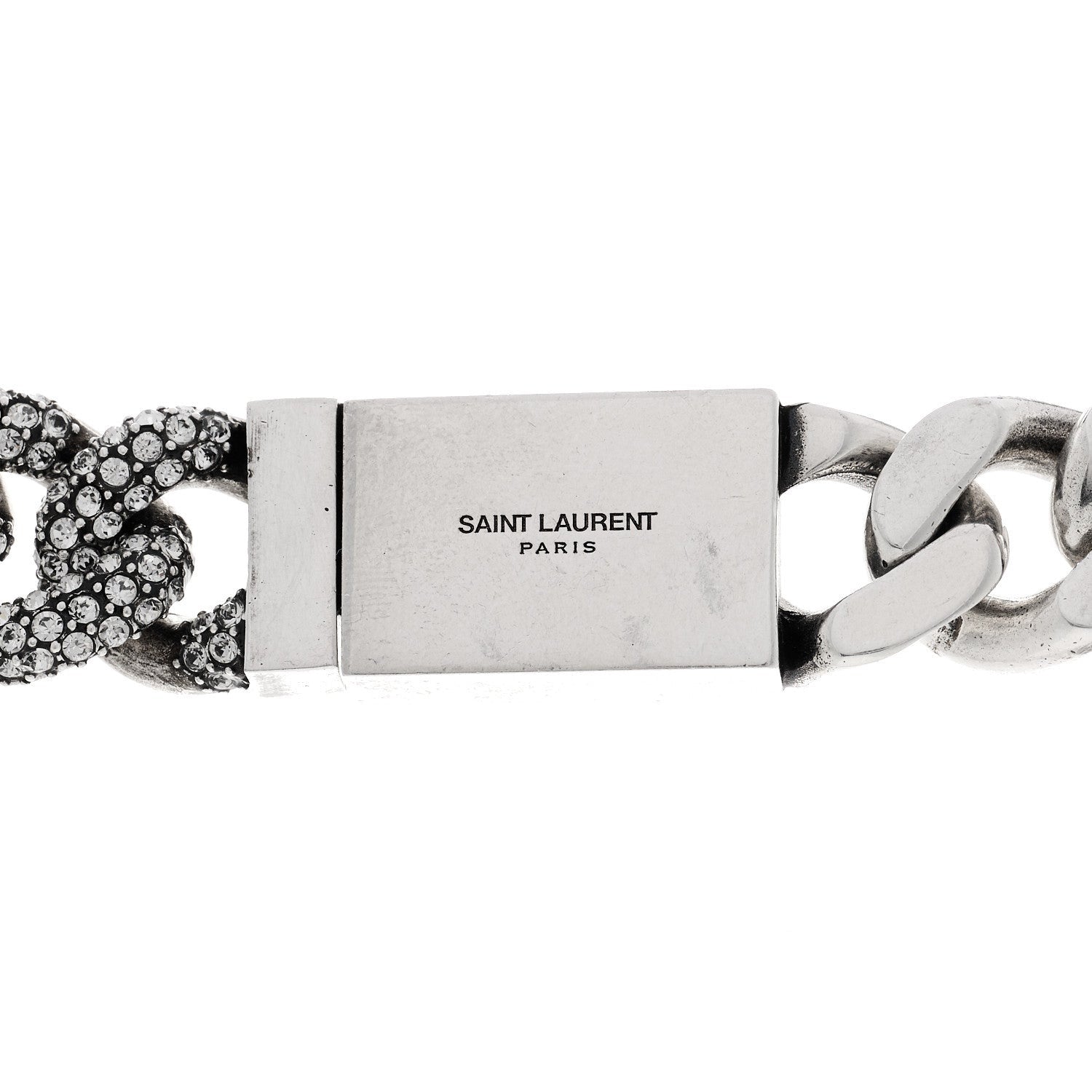 Saint Laurent Crystal Curb Chain Necklace Oxidized Silver 5 of 6