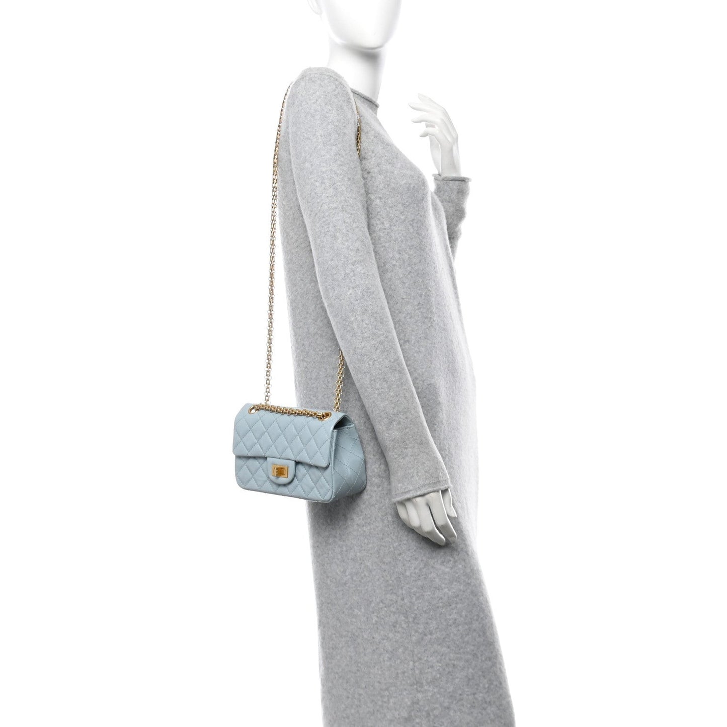 Aged Calfskin Quilted 2.55 Reissue Mini Flap Light Blue