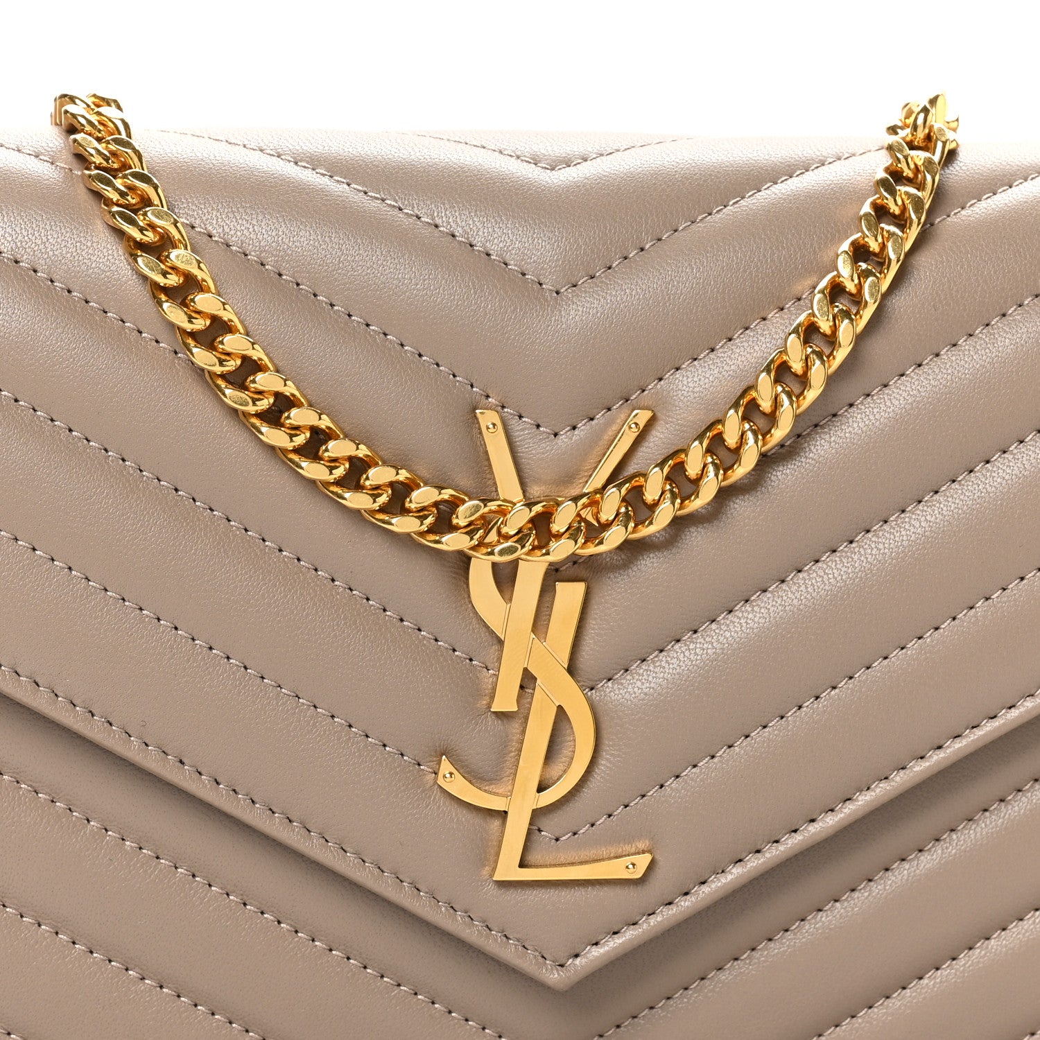 Saint Laurent Lambskin Matelasse Chevron Monogram Chain Wallet Dusty Grey 7 of 9
