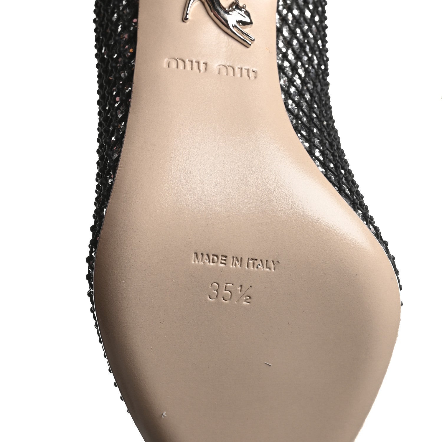 Miu Miu Glitter Rete 85 Pumps 35.5 Silver Black 7 of 7