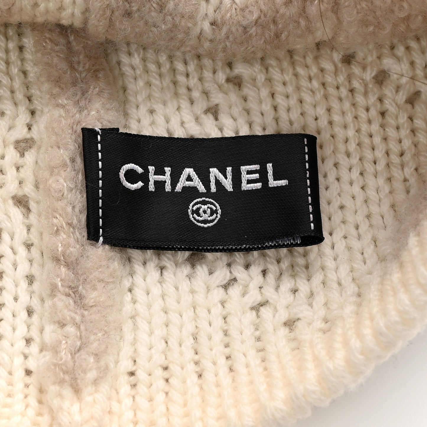 Cashmere Wool Silk Logo Beanie Hat Beige White