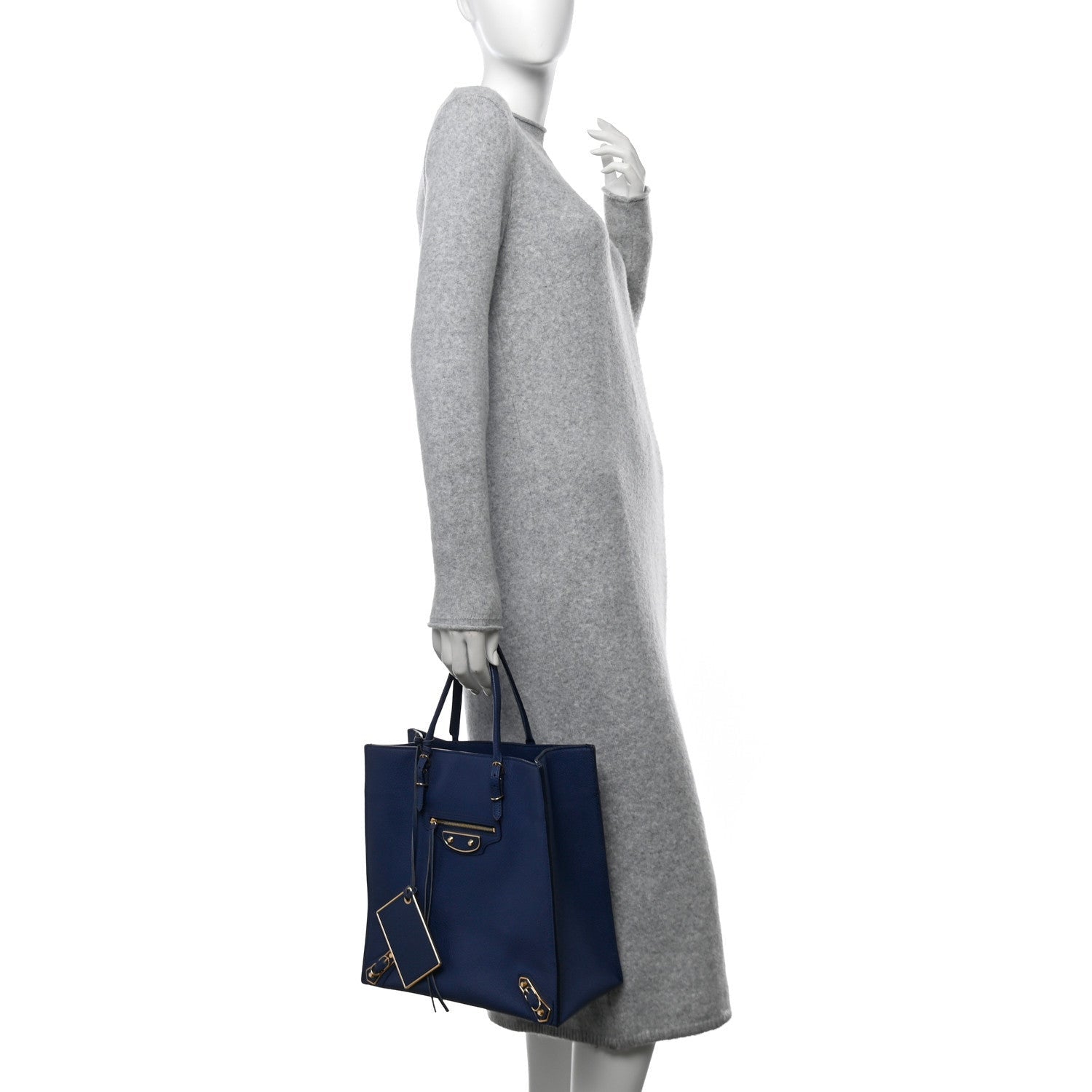 Balenciaga Grained Calfskin Gold Metallic Edge Hardware Papier Small A4 Tote Bleu 3 of 7