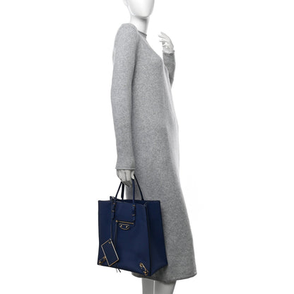 Balenciaga Grained Calfskin Gold Metallic Edge Hardware Papier Small A4 Tote Bleu 3 of 7