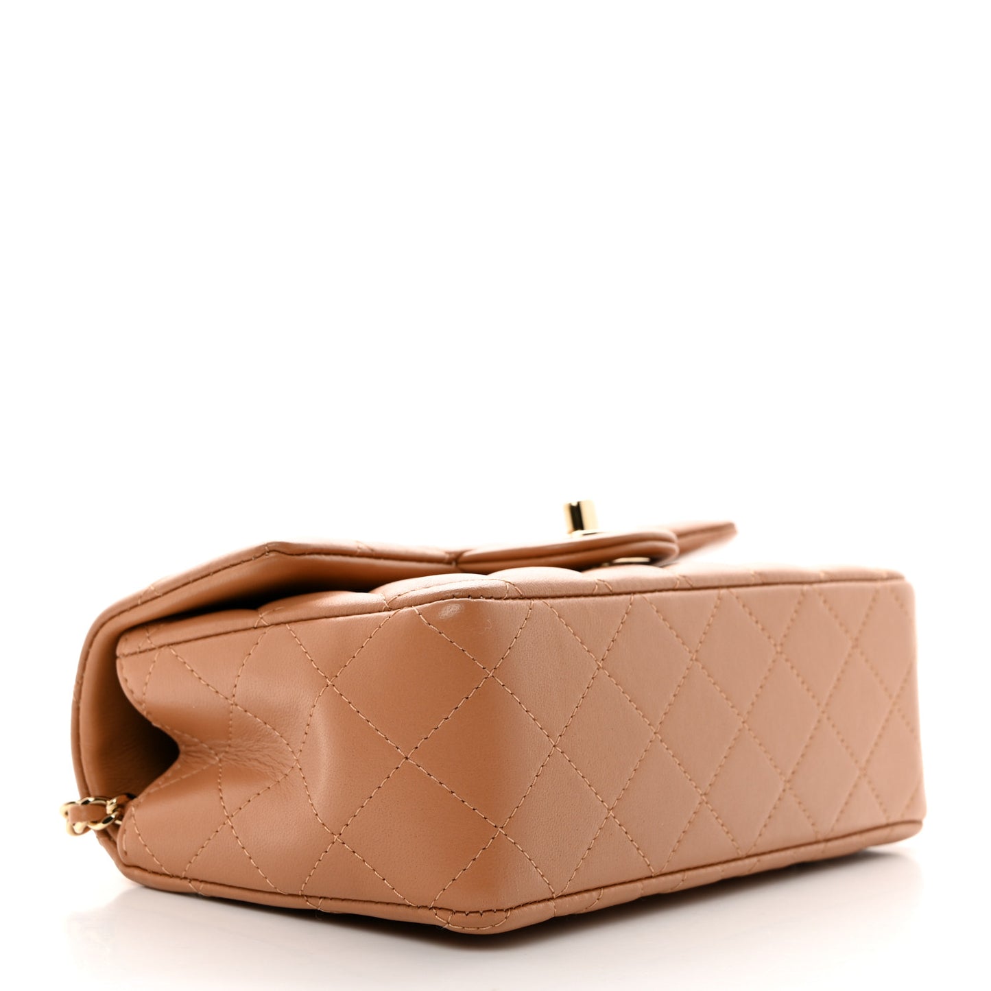 Lambskin Quilted Mini Top Handle Rectangular Flap Dark Beige