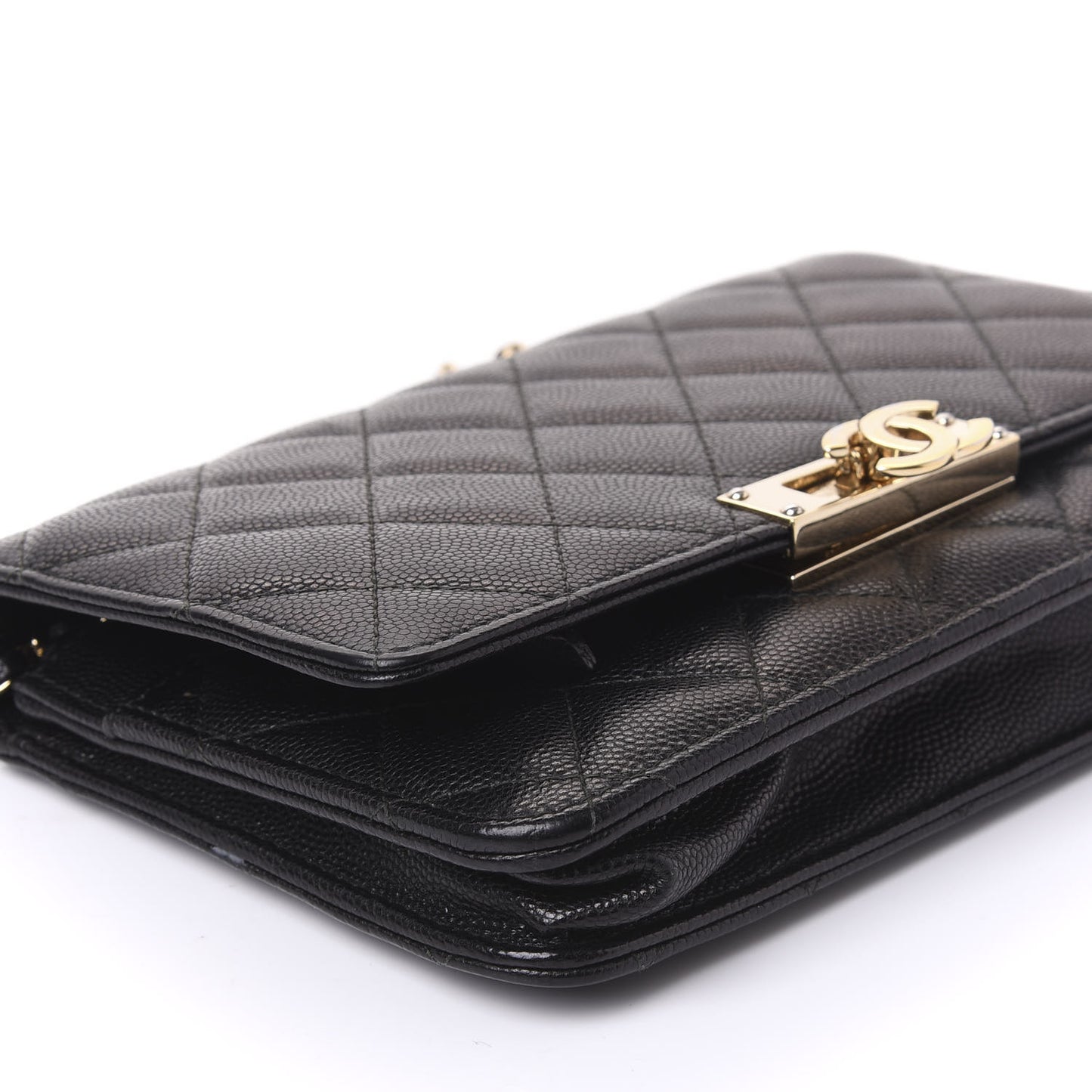 Caviar Quilted Golden Class Wallet On Chain WOC Black