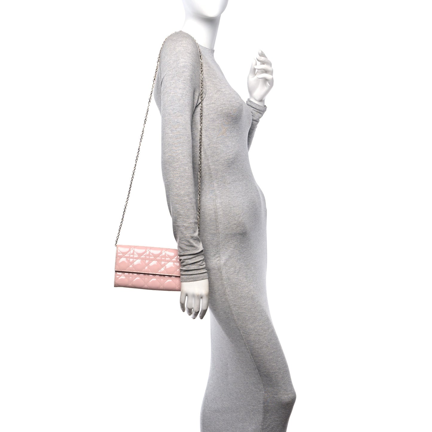 Patent Cannage Lady Dior Rendezvous Wallet On Chain Light Pink