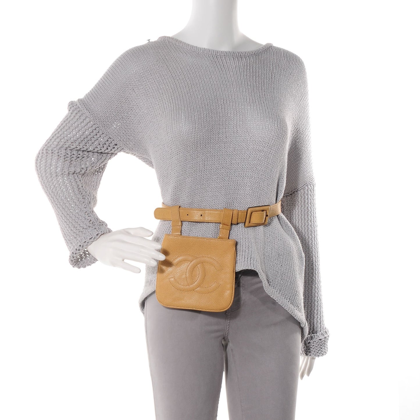 Caviar Flap Waist Belt Bag Beige 85 34