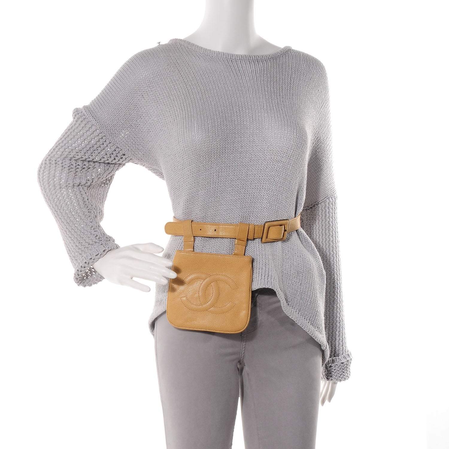 Chanel Caviar Flap Waist Belt Bag Beige 85 34 2 of 2
