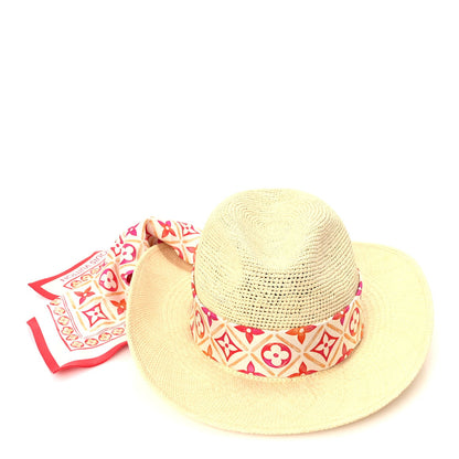 Louis Vuitton Raffia Tiles By The Pool Panama Fedora S Natural Coral 9 of 9