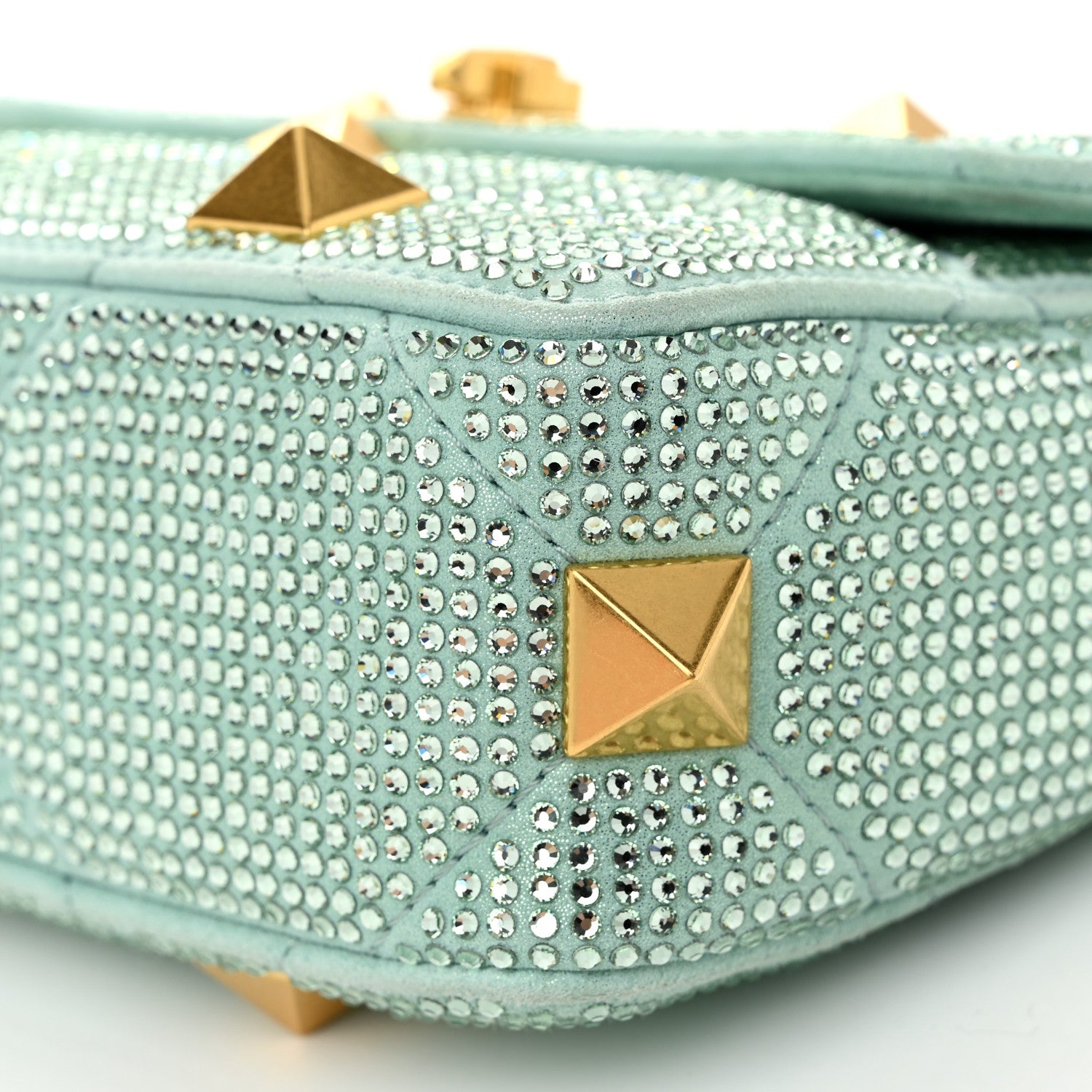 Valentino Garavani Crystal Suede Small Roman Stud Shoulder Bag Green 9 of 9