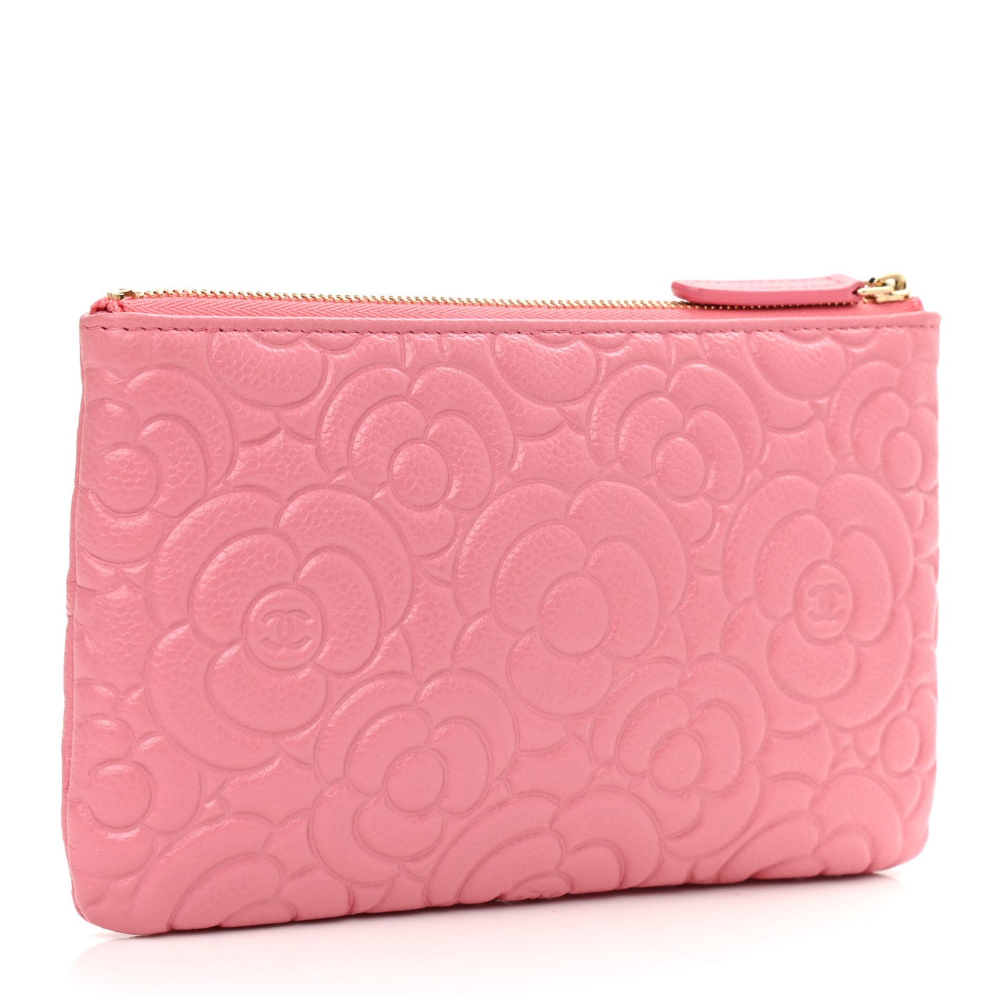Caviar Camellia Embossed Cosmetic Pouch Pink