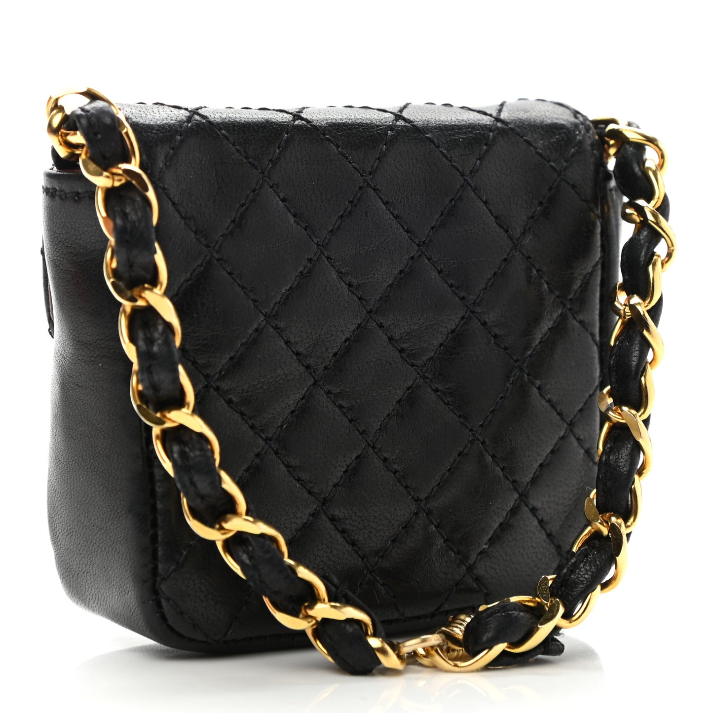 Lambskin Micro Quilted Mini Pouch Bag Charm Keychain Black