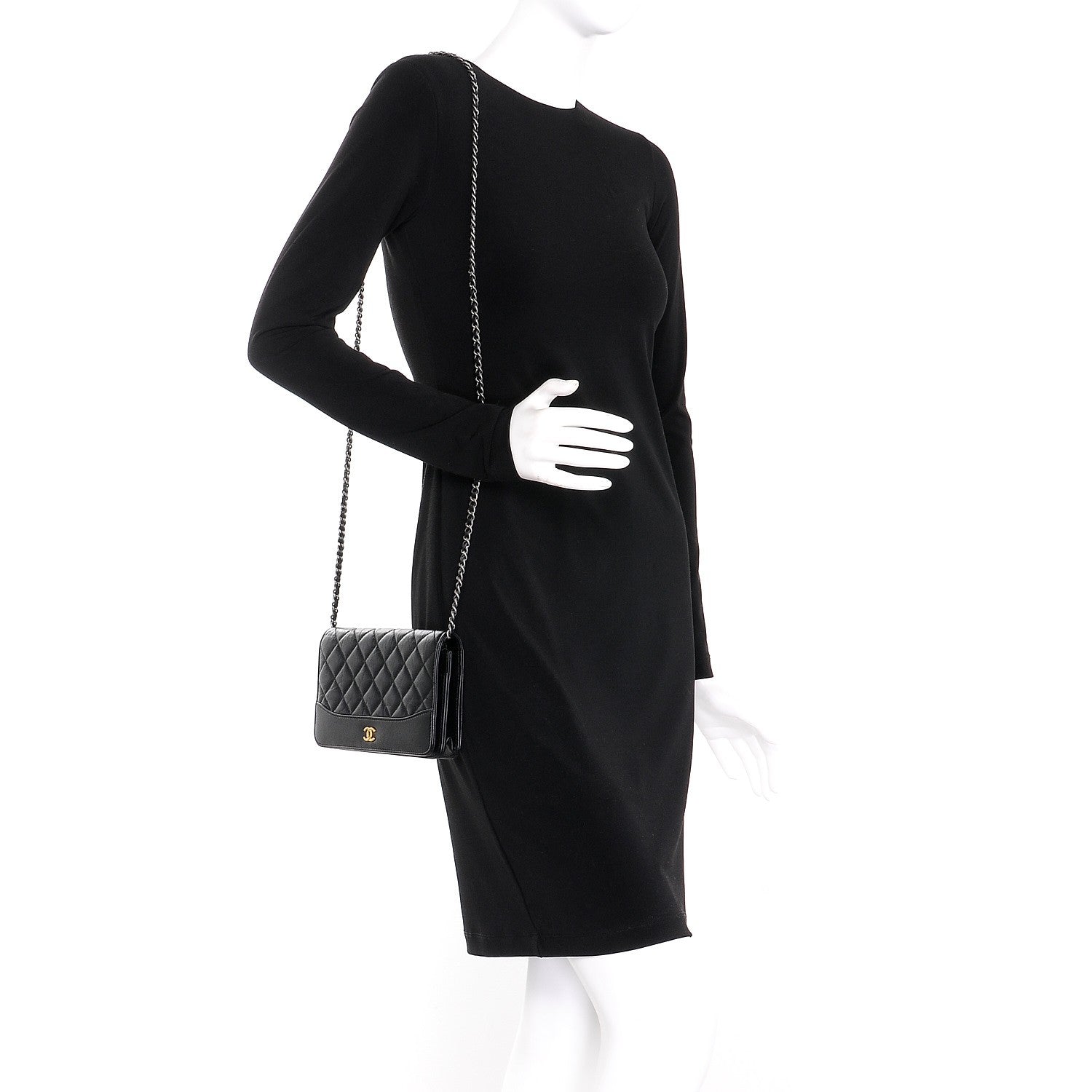 Chanel Aged Calfskin Quilted Gabrielle Wallet On Chain WOC Black 2 of 9