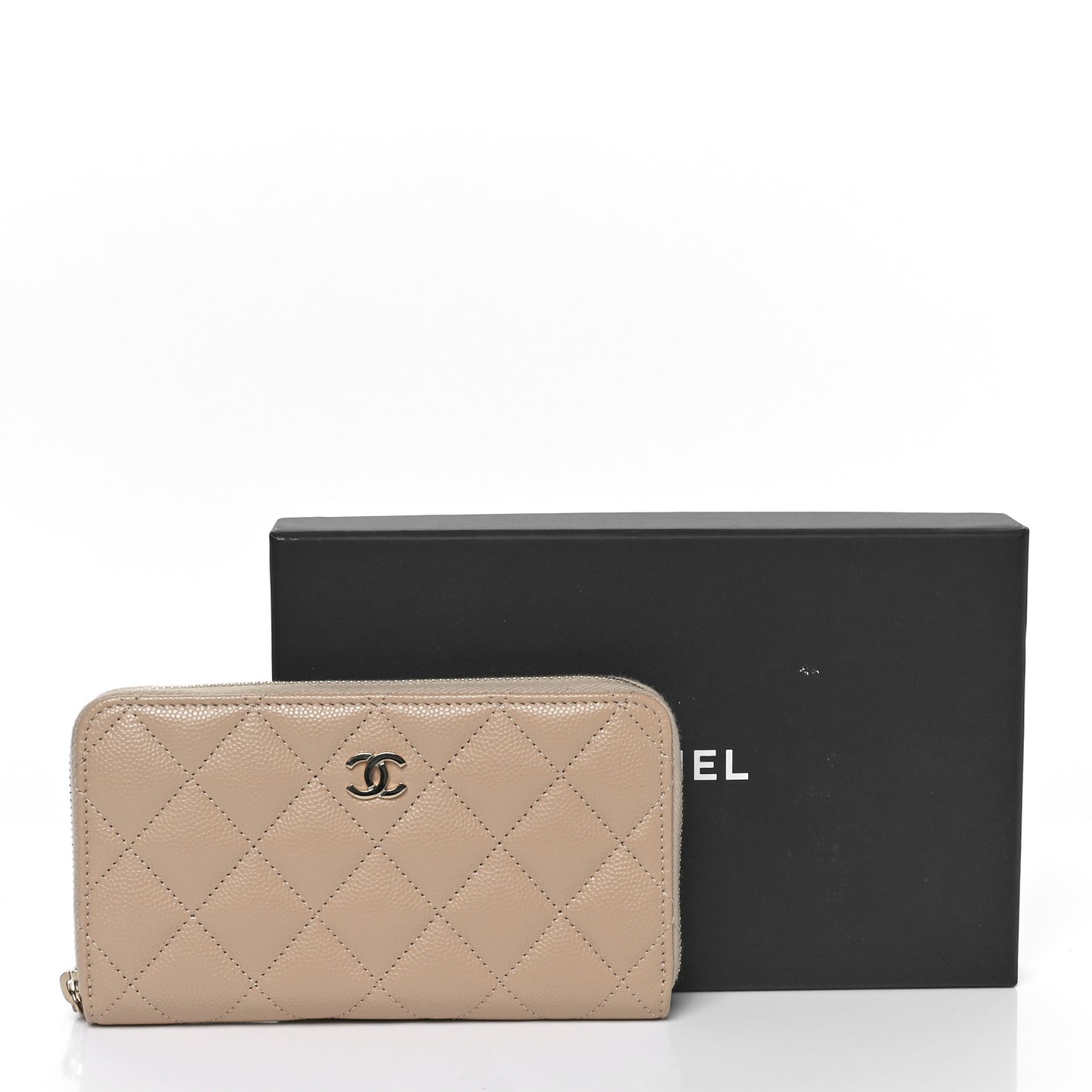 Caviar Quilted Medium Zip Around Wallet Beige