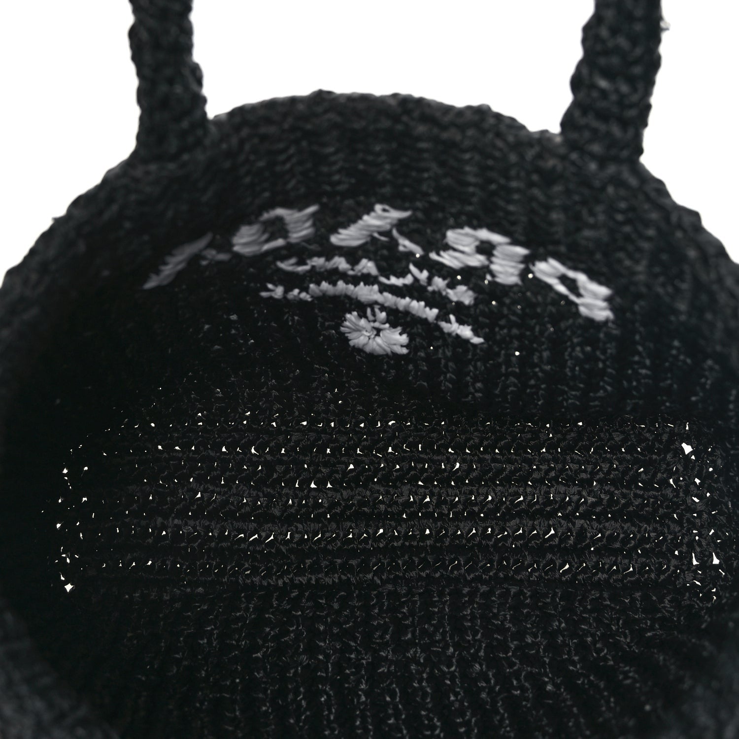 Prada Yarn Raffia Effect Crochet Small Logo Tote Black 4 of 8