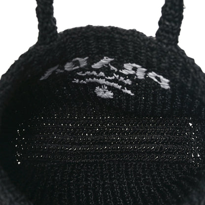 Prada Yarn Raffia Effect Crochet Small Logo Tote Black 4 of 8