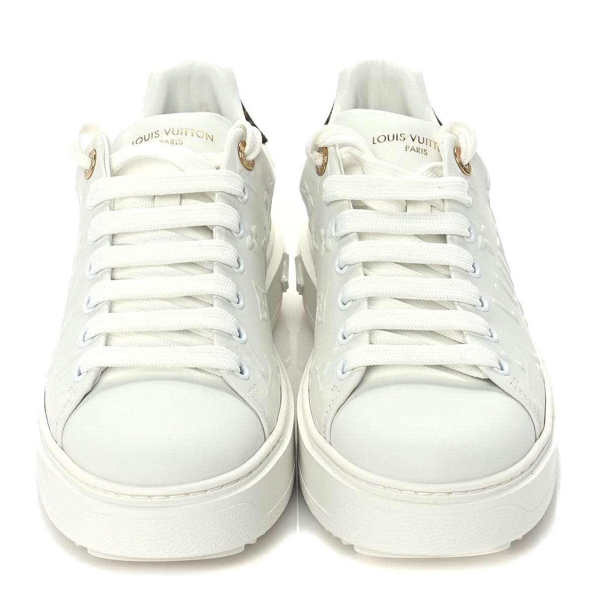 Lambskin Embossed Monogram Time Out Sneakers 38 White