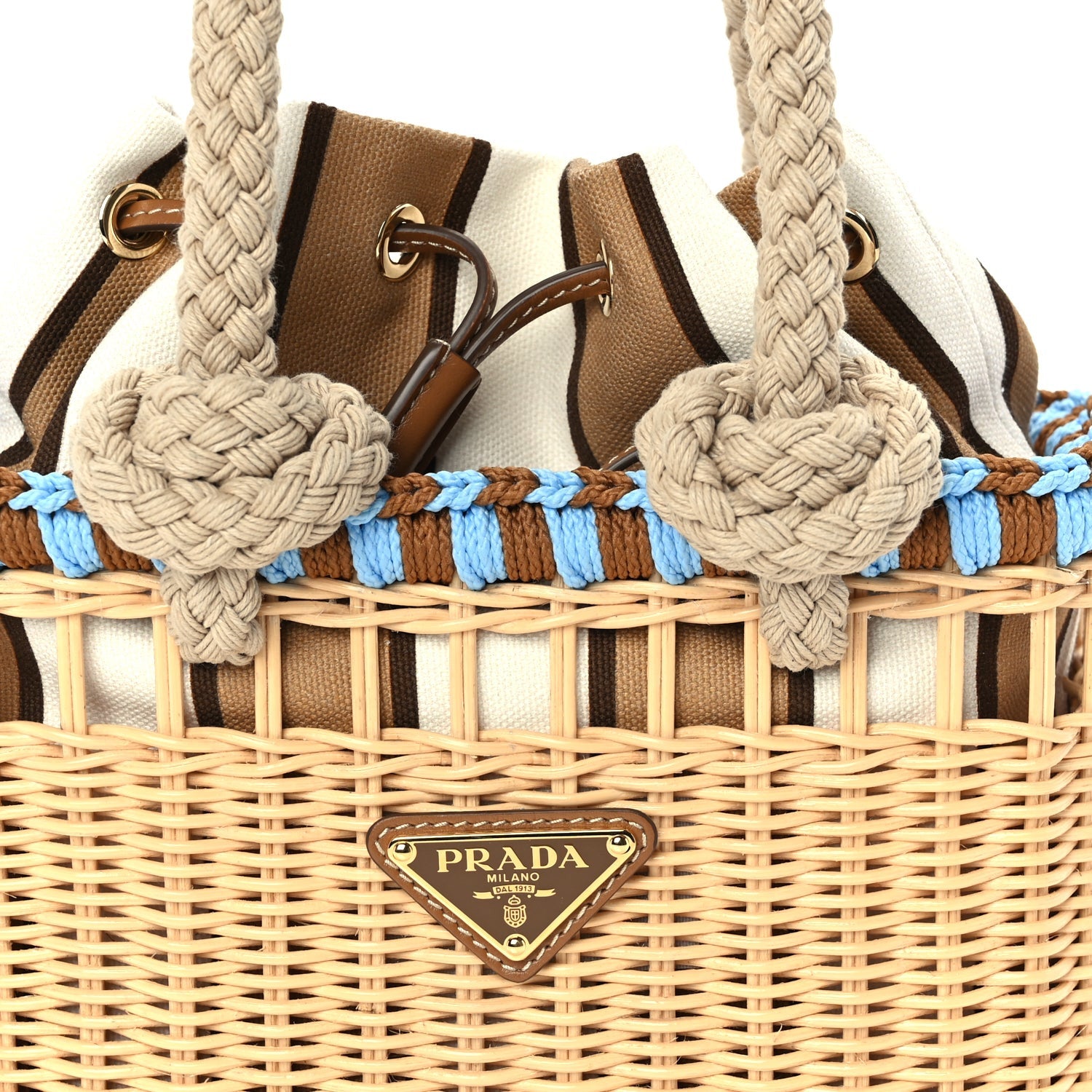 Prada Wicker Mini Drawstring Bag  Brown Multiccolor 6 of 8