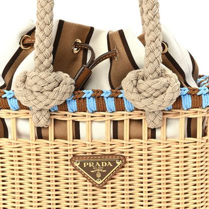 Prada Wicker Mini Drawstring Bag  Brown Multiccolor 6 of 8