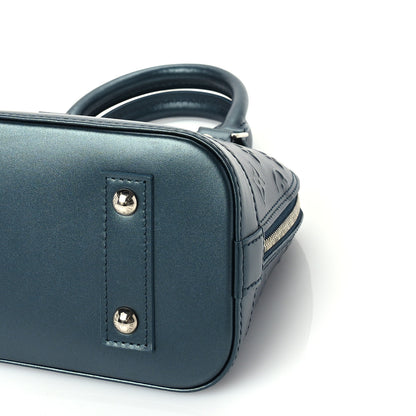 Louis Vuitton Metallic Calfskin Debossed Monogram Alma BB Steel Blue 15 of 15