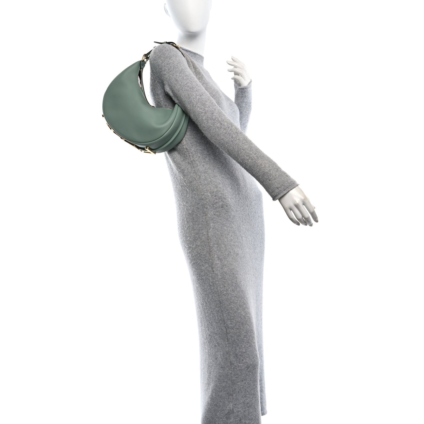 Vitello Grace Matte Small Fendigraphy Hobo Bag Menta