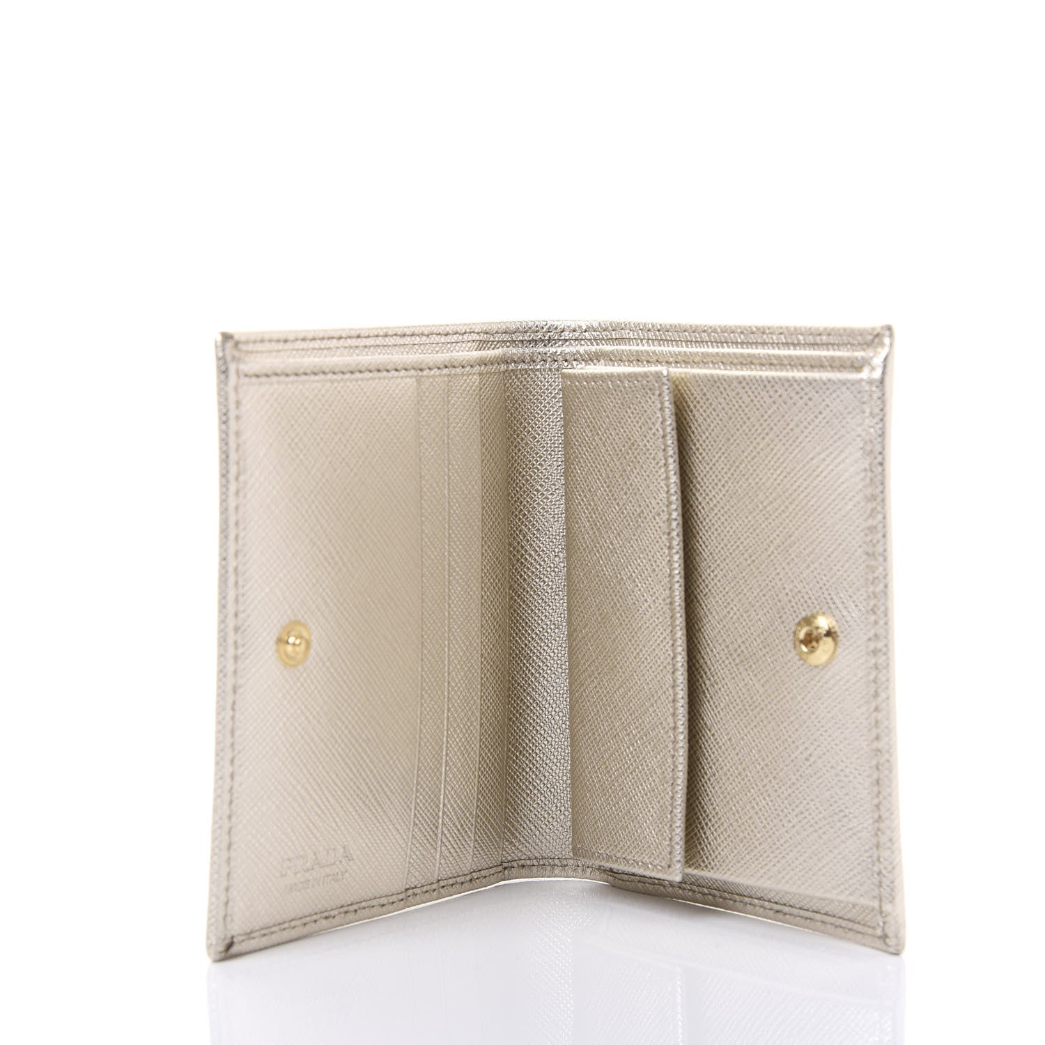 Prada Metallic Saffiano Flap Compact Wallet Pirite 5 of 10