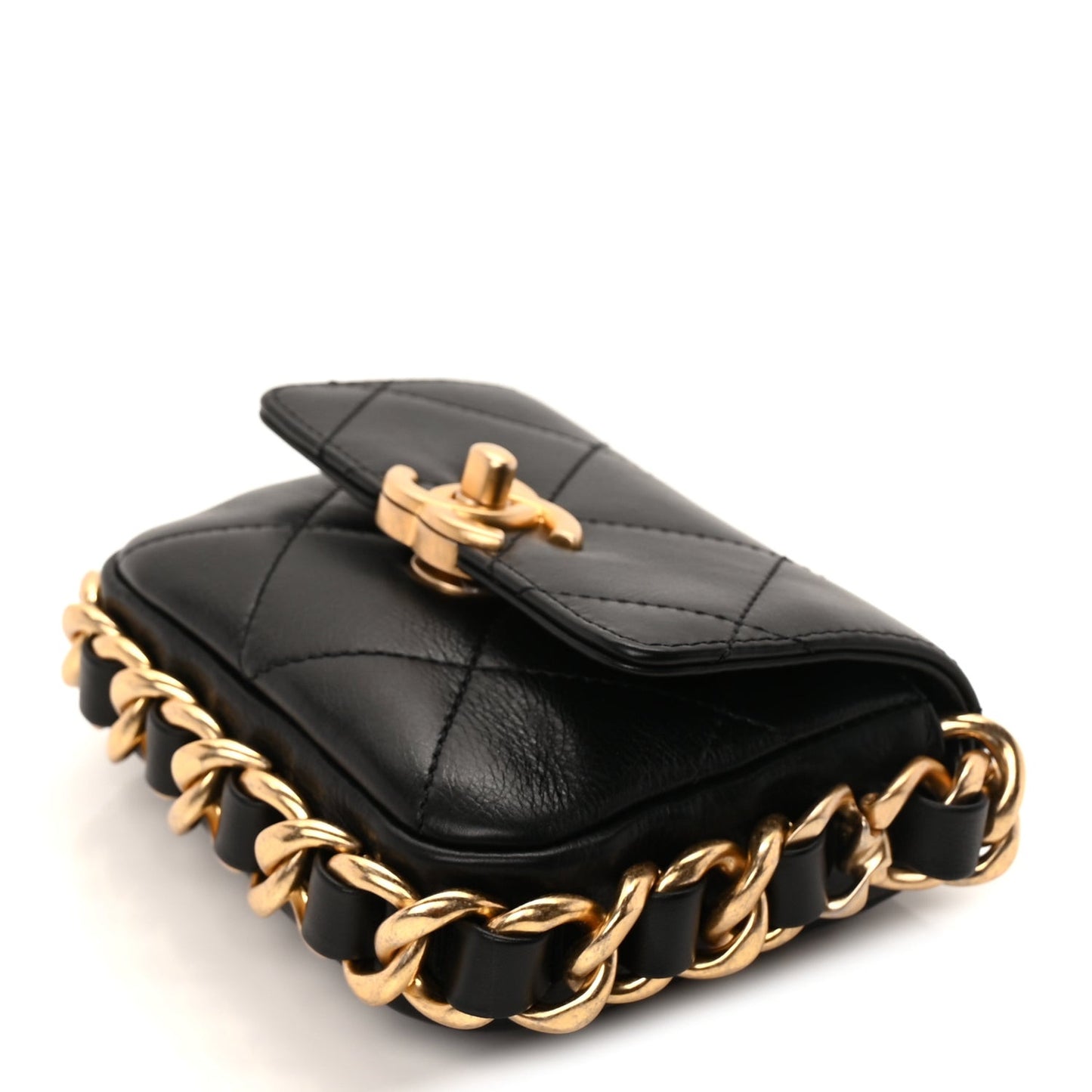 Calfskin Quilted Mini Framing Chain Bag  Black