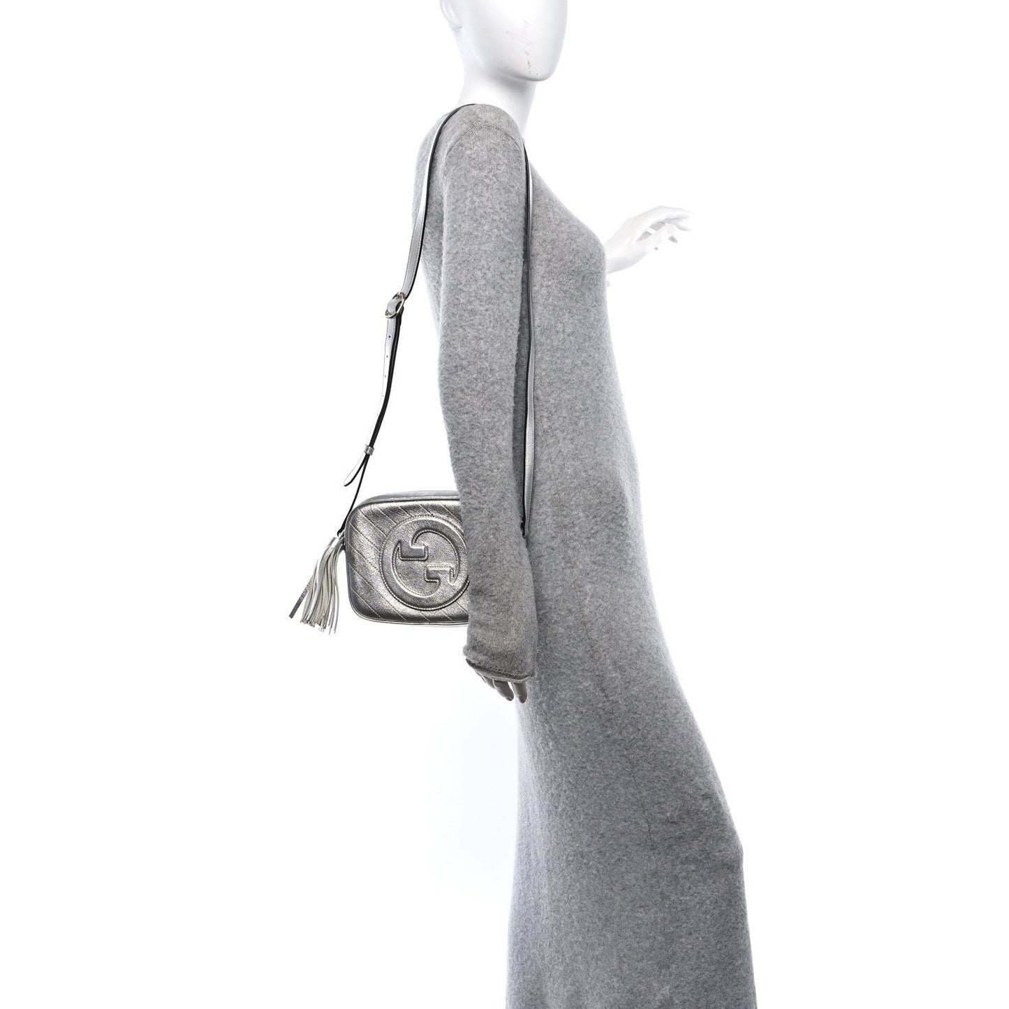 Metallic Sakai Be Green Calfskin Diagonal Stitched Small Blondie Shoulder Bag Silver