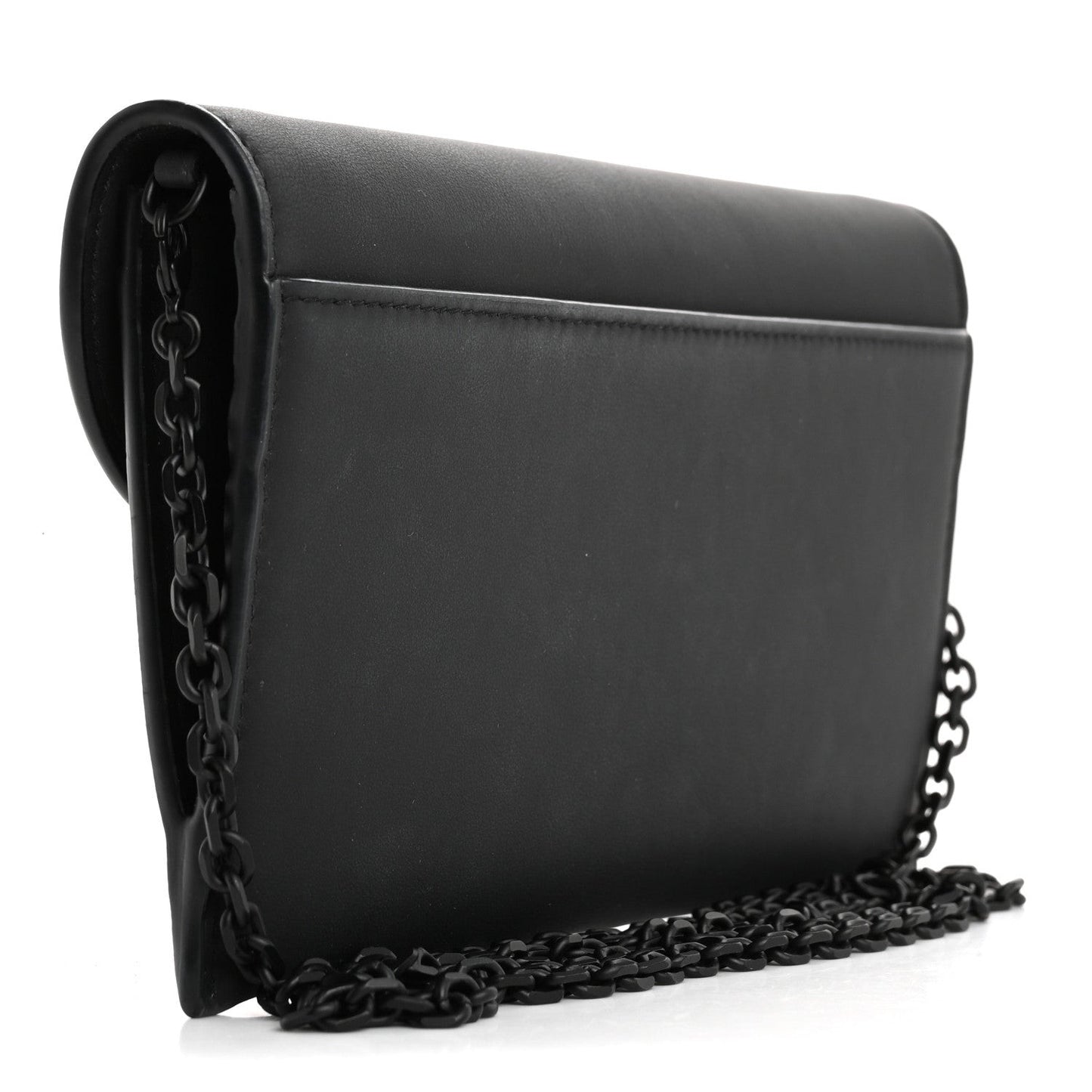 Ultra Matte Calfskin Saddle Chain Wallet Pouch Black