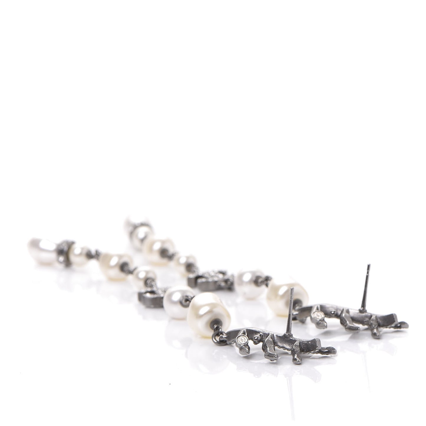 Pearl Crystal CC Drop Earrings Silver