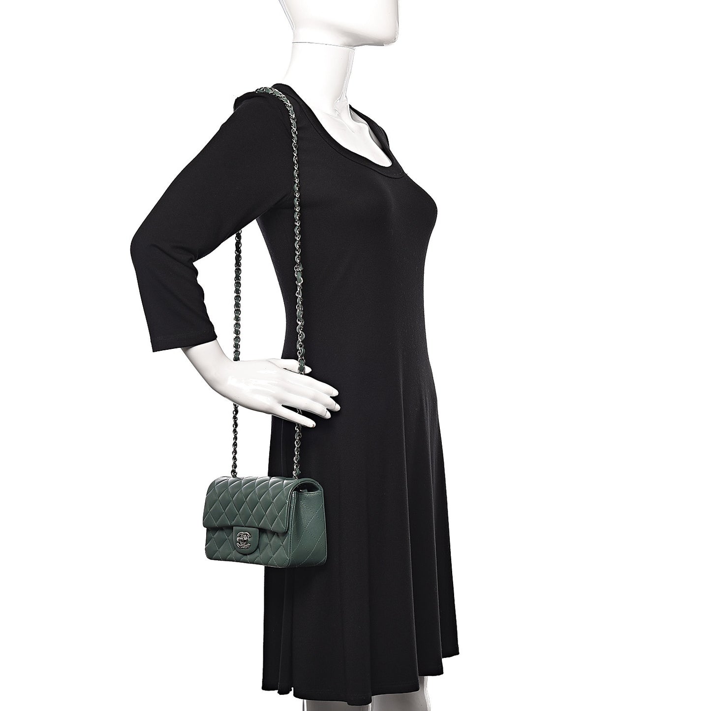 Lambskin Quilted Mini Rectangular Flap Green