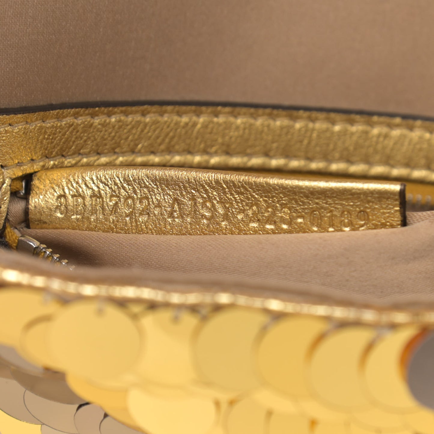 Sequin Paillettes Vitello Laminato Striped Baguette 1997 Oro Sfumato