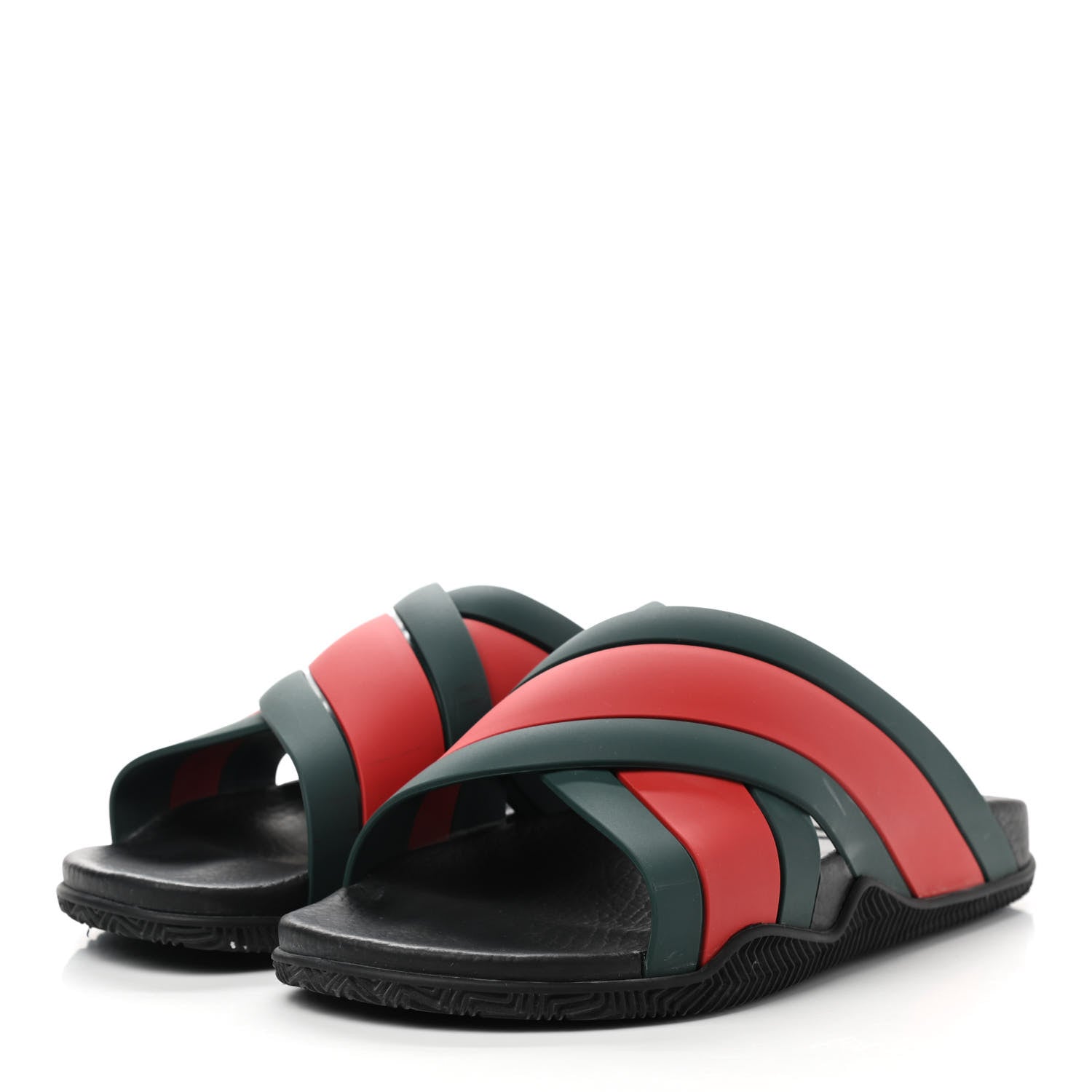 Gucci Rubber Web Mens Criss Cross Slide Sandals 7 Green Red 3 of 12