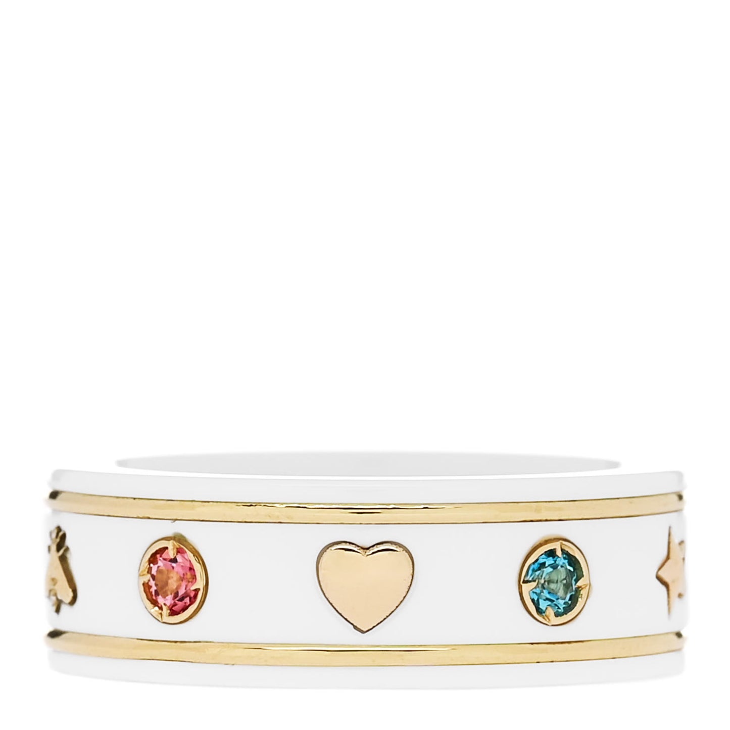 18K Yellow Gold Ceramic Topaz Icon Band Ring White