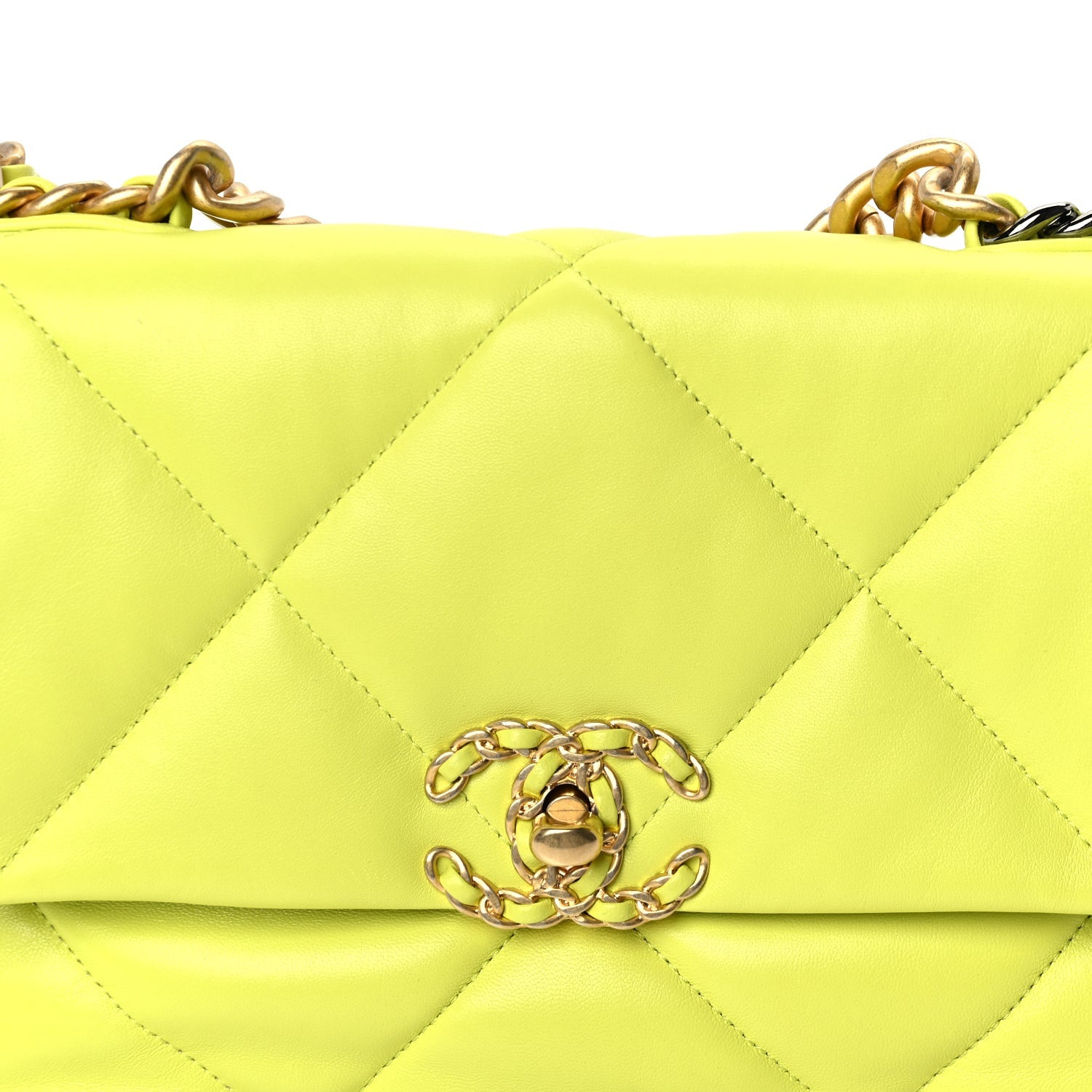 Chanel Shiny Lambskin Quilted Medium  19 Flap  Neon Yellow 7 of 10