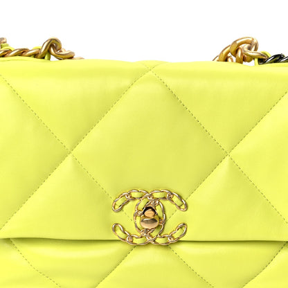 Chanel Shiny Lambskin Quilted Medium  19 Flap  Neon Yellow 7 of 10