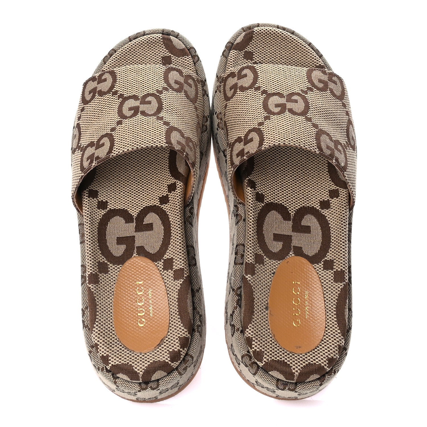 Gucci Monogram Maxi GG Angelina Platform 55mm Slide Sandals 39  Camel Ebony 5 of 8